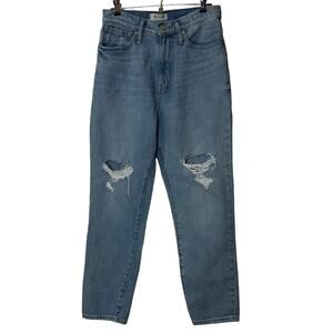 Madewell The Momjean High Rise Distressed Knees Jean Medium Wash Blue Women 27